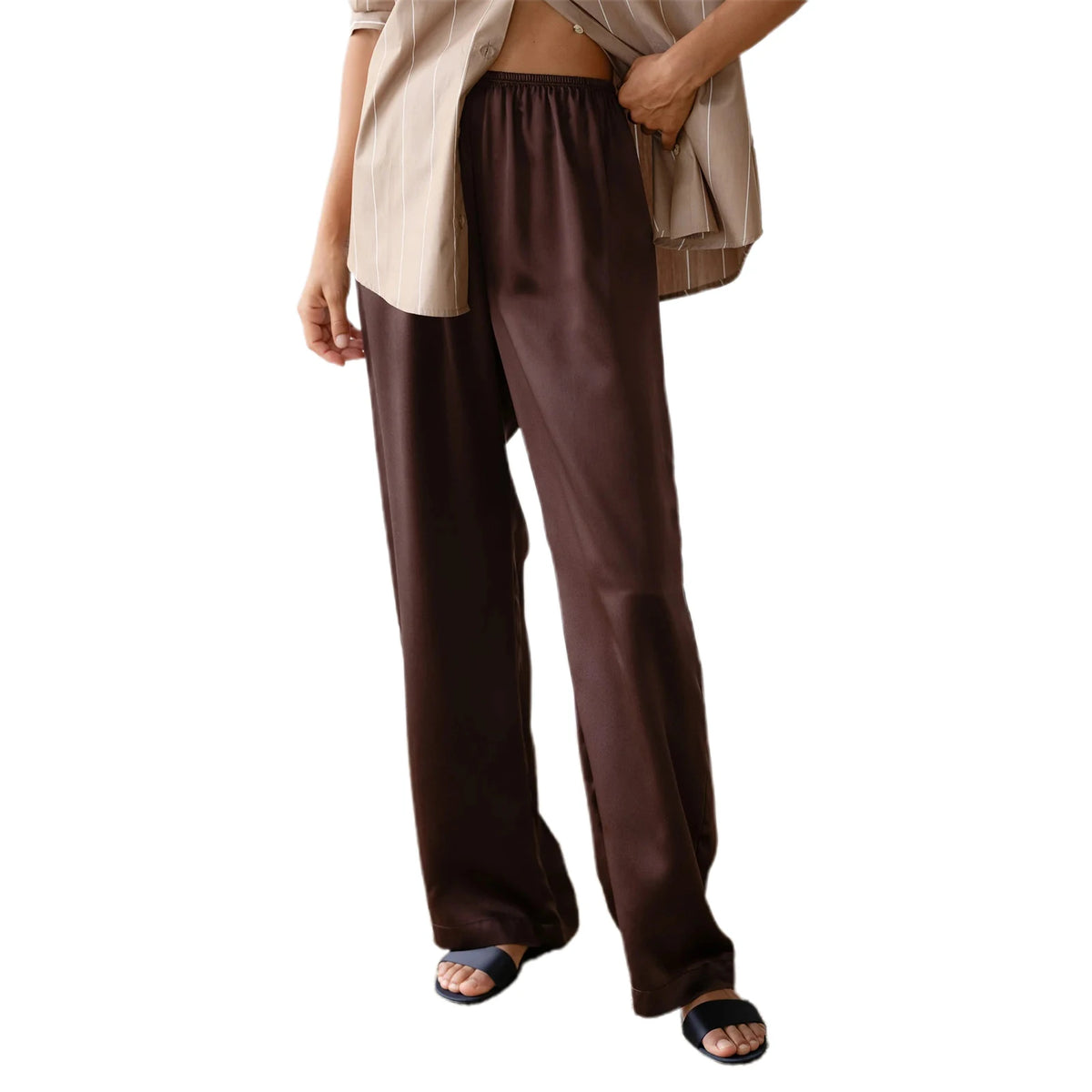 Women's Satin Wide Leg Pants – Elastic Waist Loose Fit Trousers