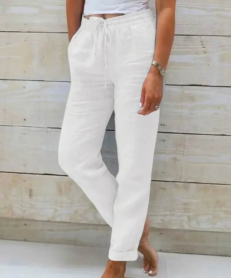 Women's Cotton Linen Summer Pants – Casual Elastic Waist Loose Trousers