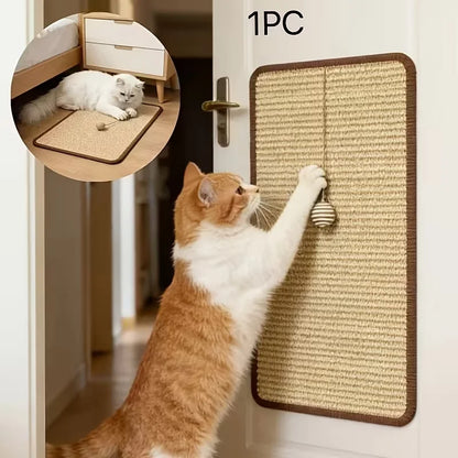 Sisal Cat Scratching Mat with Hanging Ball & Removable Hook Loop