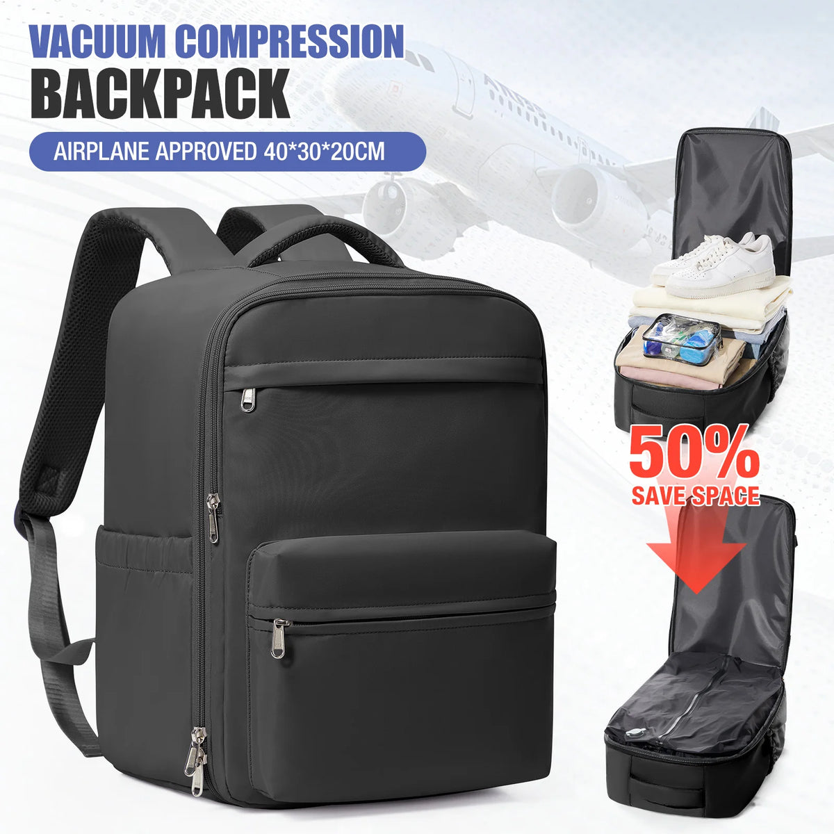 Vacuum Compression Cabin Backpack 40x30x20 with Laptop Sleeve
