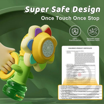 Sunflower Bubble Machine Toy with LED Night Light – 3-Speed