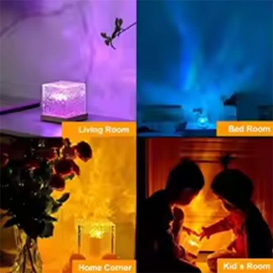 Crystal Cube RGB Night Light – 16-Color Ocean Wave Projector
