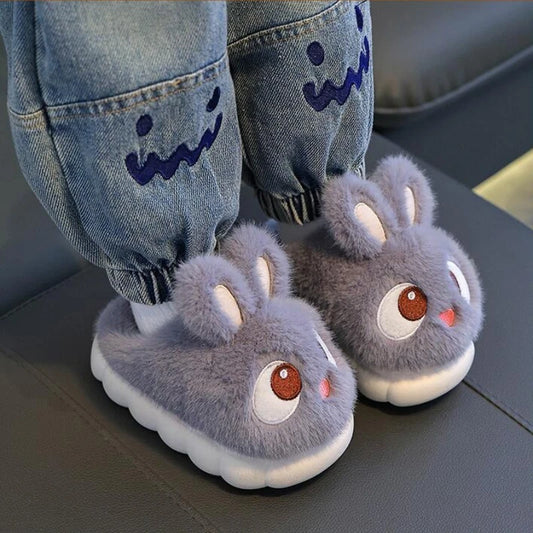 Kids Rabbit Plush Slippers - Warm Faux Fur Anti-Slip Winter Shoes