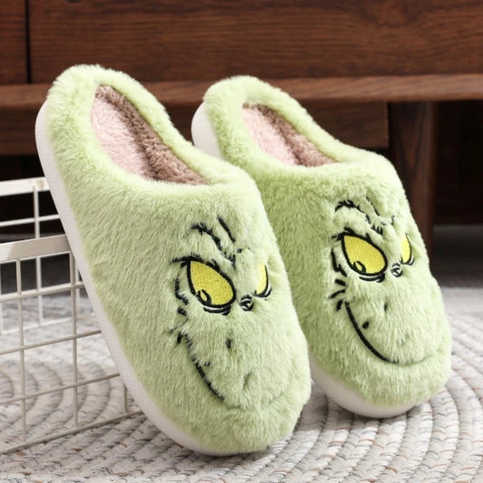 Green Fuzzy Monster Plush Slippers for Women