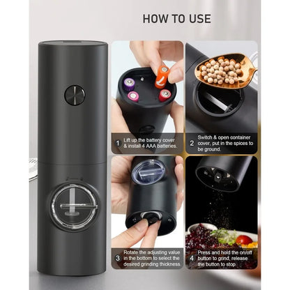 Electric Pepper & Salt Grinder Set – Battery Powered, Adjustable Coarseness