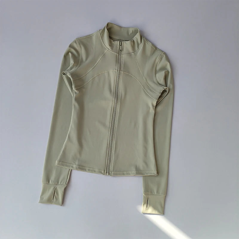 Women's Zip-Up Athletic Jacket with Stand Collar & Thumb Holes
