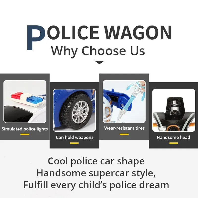 Blue Police Car Transform Robot Toy for Kids – One-Button Deformation