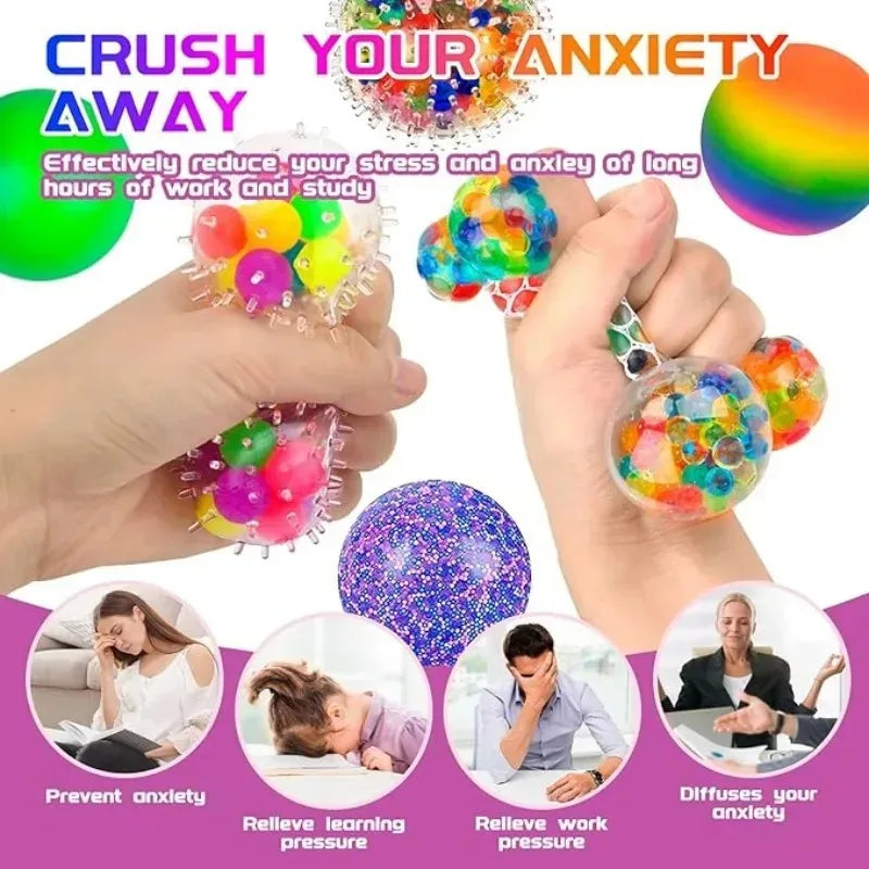 Mini Stress Relief Squeeze Balls – Rainbow Colors, Set of 6