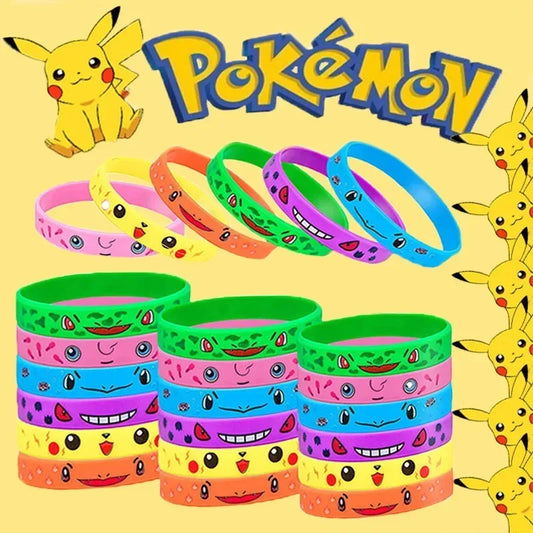 Pokemon Silicone Bracelets 12-Pack – Kawaii Party Wristbands
