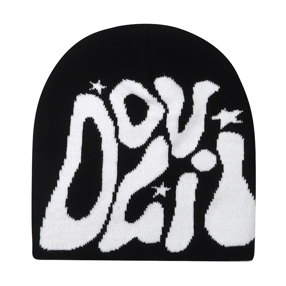 Y2K Letter Print Knit Beanie Hat – Unisex Winter Cap