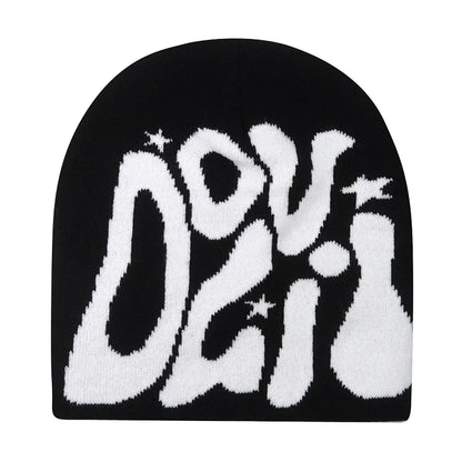 Y2K Letter Print Knit Beanie Hat – Unisex Winter Cap