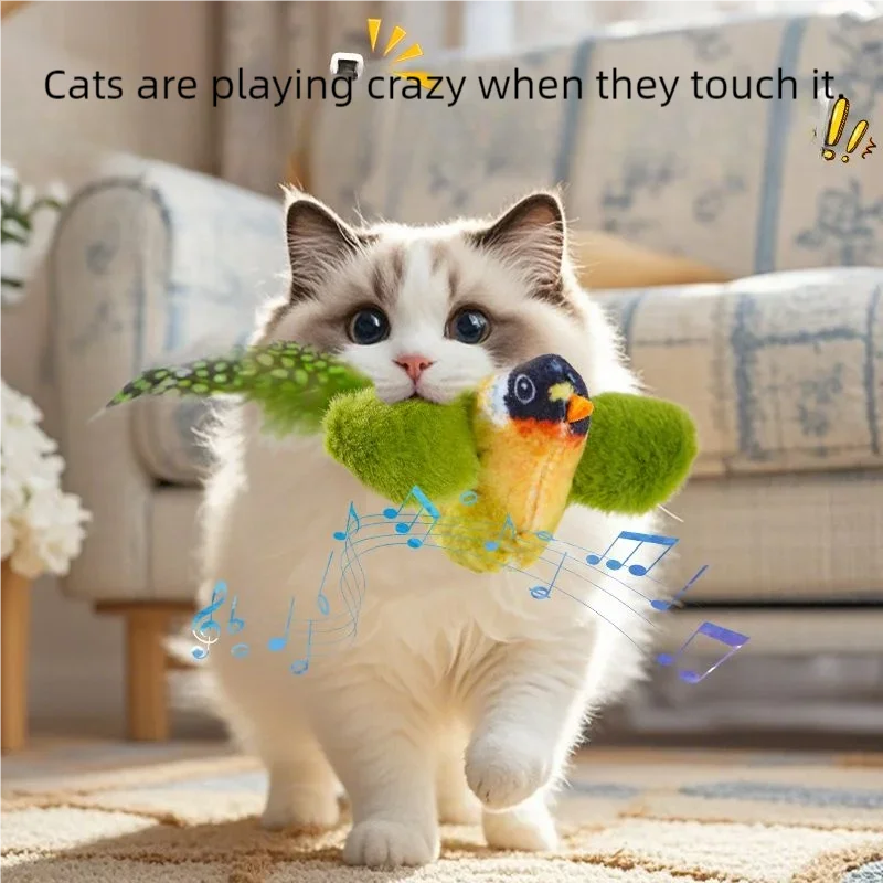 Electric Bird Cat Toy – Interactive Chirping Plush Bird with String