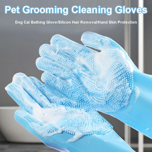 Pet Grooming Gloves – Silicone Bath Brush & Hair Removal Mitt
