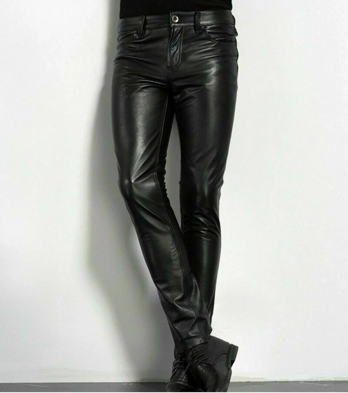 Men's Faux Leather Pants – Slim Fit Skinny Motorcycle Trousers