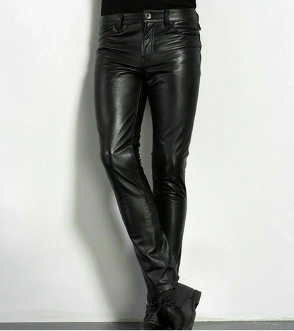 Men's Faux Leather Pants – Slim Fit Skinny PU Motorcycle Trousers