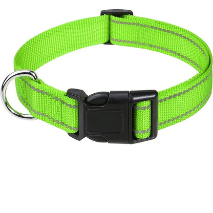 Reflective Dog Collar – Adjustable Nylon with Quick-Release Buckle, XS–XL