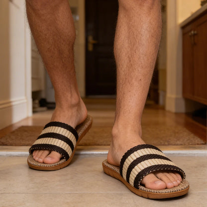 Men's Linen Home Slippers – Non-Slip Indoor Slide Sandals