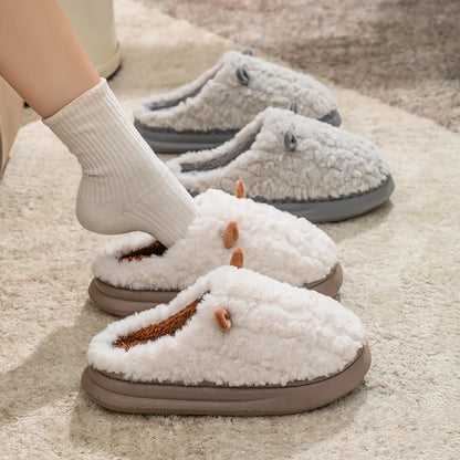 Closed-Toe Furry Slippers – Cute Cartoon Warm House Shoes