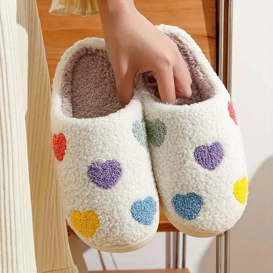 Women's Fluffy Heart Slippers – Warm Anti-Slip House Shoes