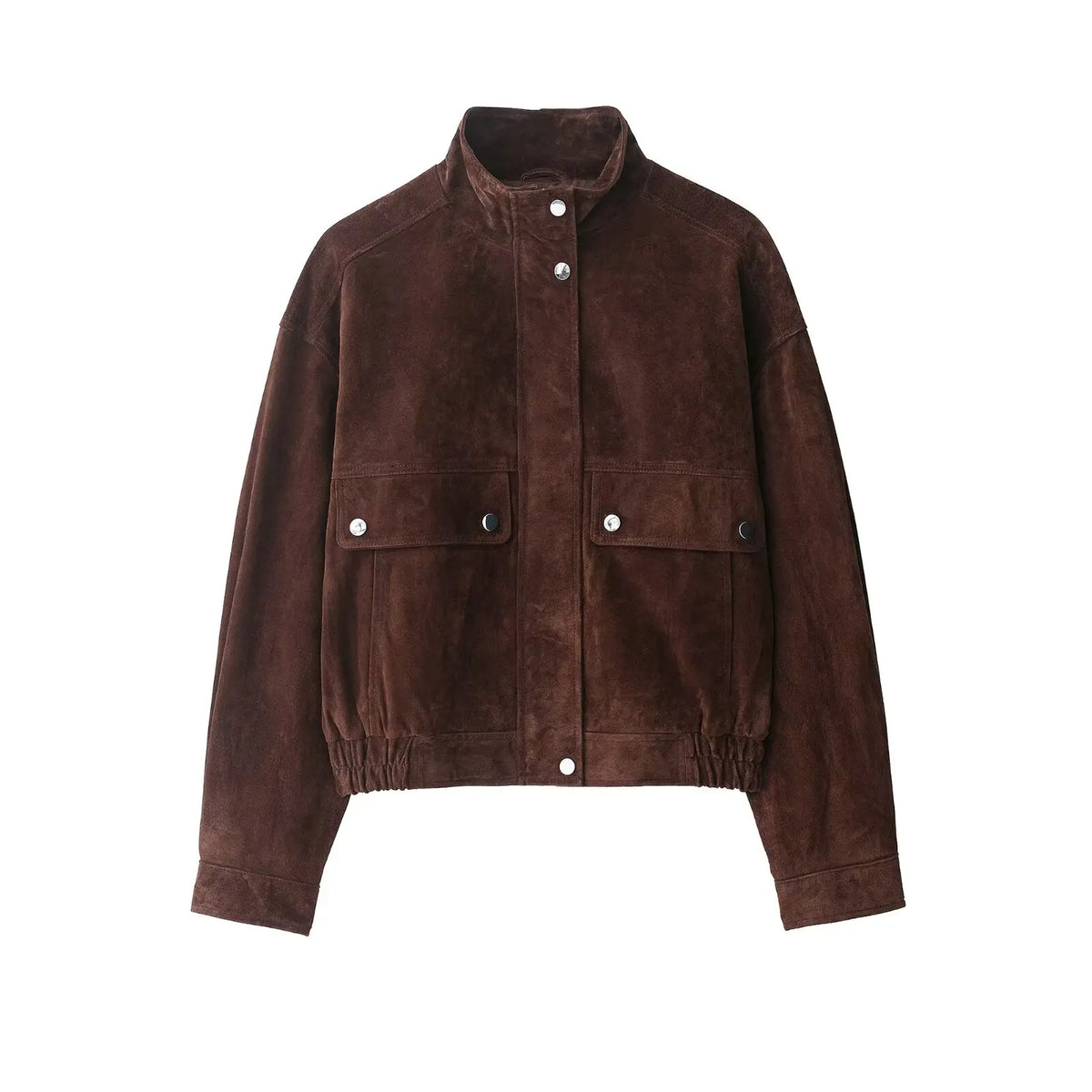 Women's Suede Bomber Jacket – Slim Fit with Big Pockets