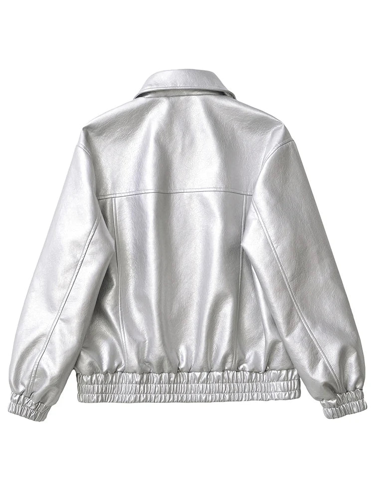 Women's Oversized Faux Leather Jacket – Retro Streetwear Zip Coat