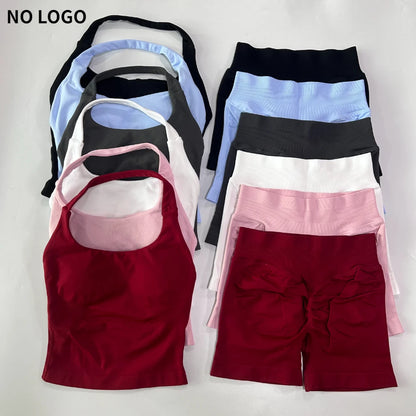 Women's 2-Piece Gym Set – Backless Halter Top & Seamless Shorts