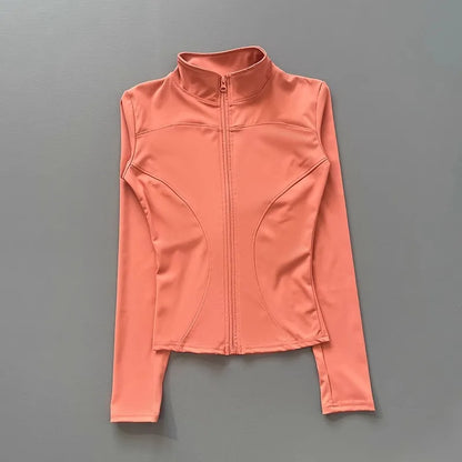 Women's Slim-Fit Zip-Up Athletic Jacket – Long Sleeve Running & Yoga Top