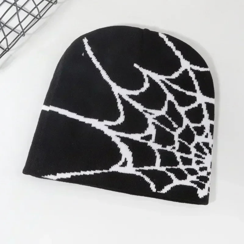 Spider Web Knit Beanie – Unisex Winter Hat with Bold Graphic Design