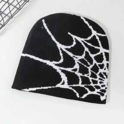 Spider Web Knit Beanie – Unisex Winter Hat with Bold Graphic Design