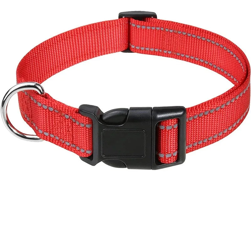 Reflective Dog Collar – Adjustable Nylon with Quick-Release Buckle, XS–XL