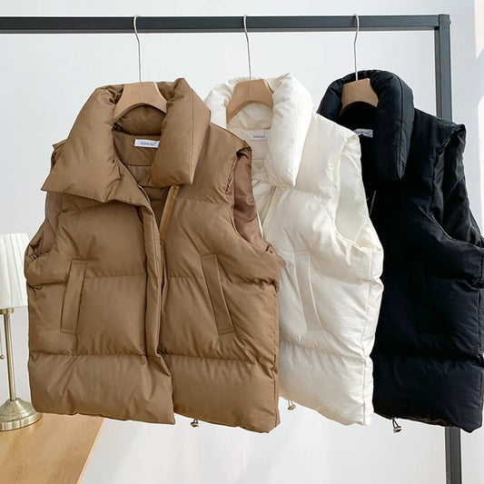 Women's Sleeveless Puffer Vest – Stand Collar Down Coat