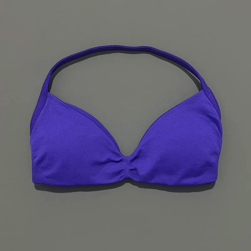 Women's Seamless Push-Up Sports Bra – Strappy Halter Design