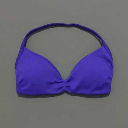 Women's Seamless Push-Up Sports Bra – Strappy Halter Design