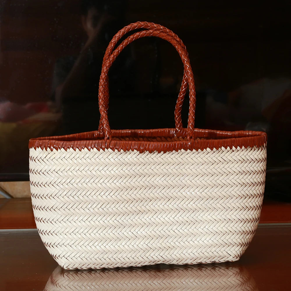 Woven Genuine Leather Tote Bag for Women – Cowhide Shoulder Bag