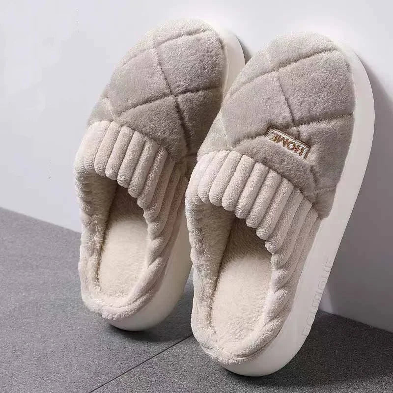 Plush Home Slippers – Quilted Fleece Anti-Slip Indoor Shoes for Women & Men