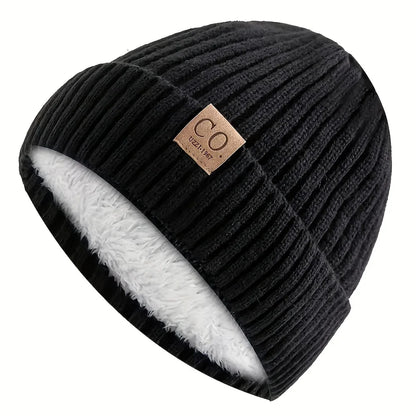 Fleece-Lined Knit Beanie Hat – Unisex Brimless Winter Cap