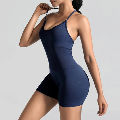 Women's Workout Romper – Seamless Open Back Yoga Jumpsuit