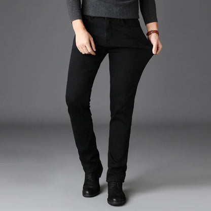 Men's Black Stretch Jeans – Classic Slim Fit Denim Trousers, Sizes 28–40