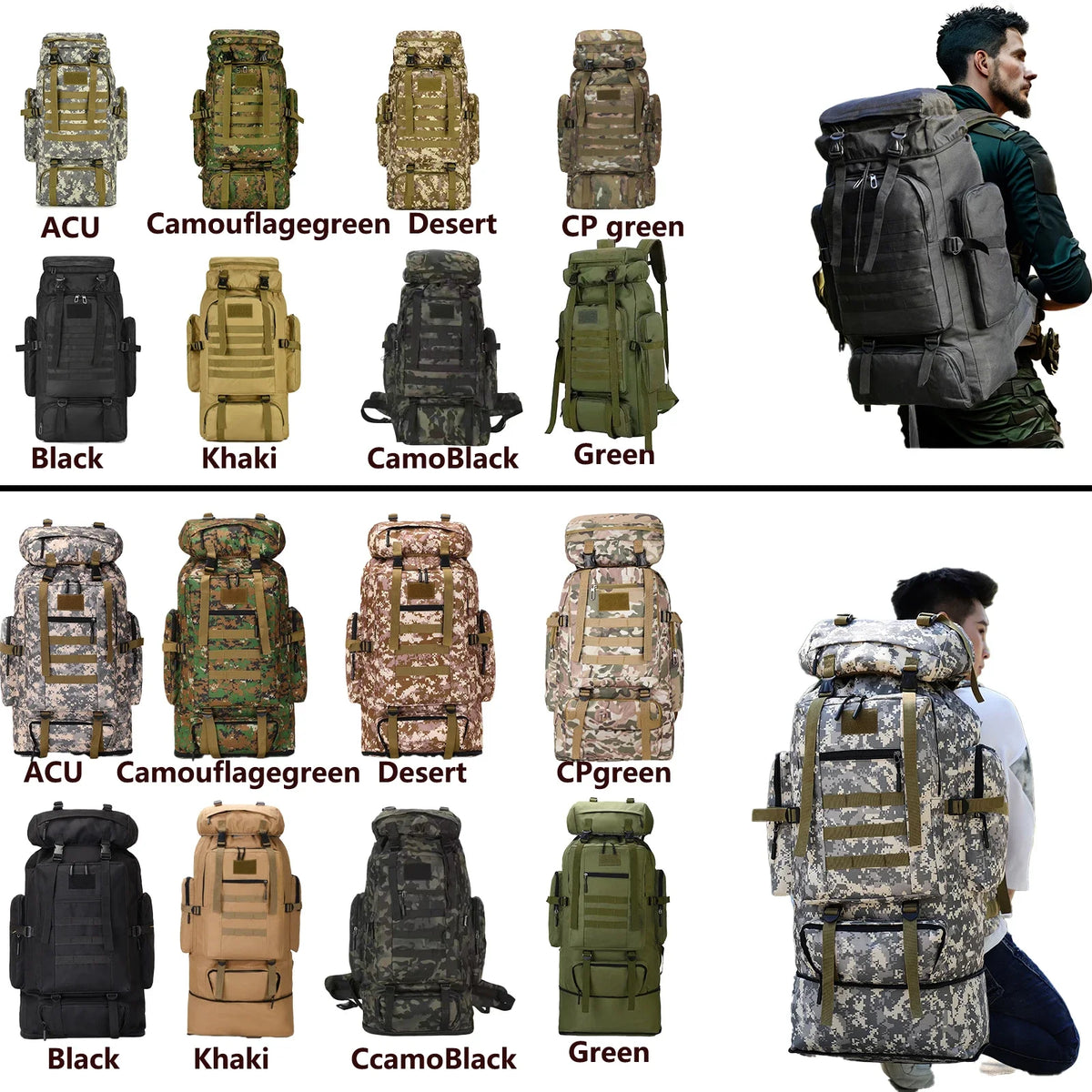 Large Tactical Mountaineering Backpack 80L/100L MOLLE Hiking Bag