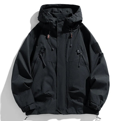 Men's Cargo Windbreaker Jacket – Waterproof Hooded Bomber Coat