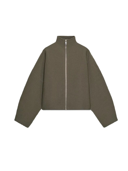 Cropped Stand Collar Zip Jacket for Women – Loose Thick Warm Coat