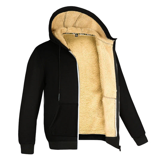 Sherpa-Lined Zip-Up Hoodie Jacket for Men – Thick Fleece Winter Coat