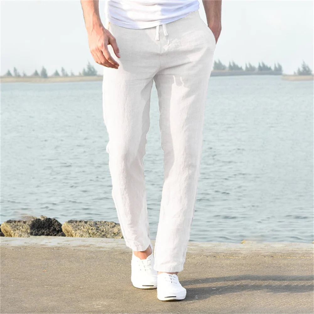 Men's Cotton Linen Drawstring Casual Pants