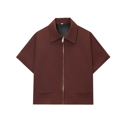 Women's Cropped Zip-Up Jacket Short Sleeve Summer Varsity Coat