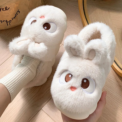 Women's Fluffy Bunny Slippers – Warm Indoor Cotton House Shoes