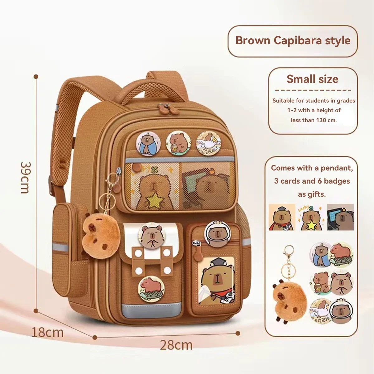 Capybara Kids School Backpack – Waterproof, Spine-Protection, Large Capacity