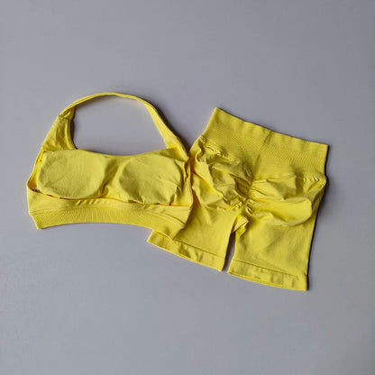 Women's Halter Neck Sports Bra & Scrunch Shorts Set