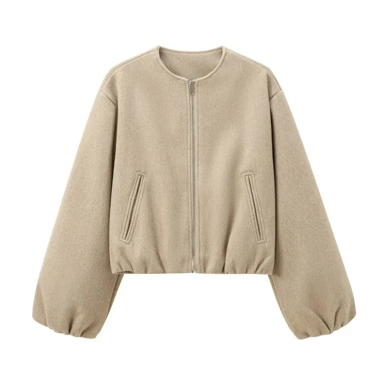 Women's Loose Zip-Up Bomber Jacket – Casual Long Sleeve Outerwear