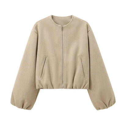 Women's Loose Zip-Up Bomber Jacket – Casual Long Sleeve Outerwear