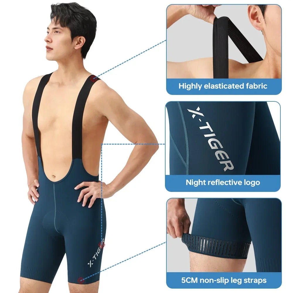 X-Tiger Men's Cycling Bib Shorts – 120D Chamois Pad, Road & MTB
